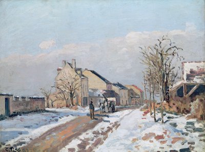 ジャイザーからポントワーズへの道、雪の効果、1872 作： Camille Jacob Pissarro